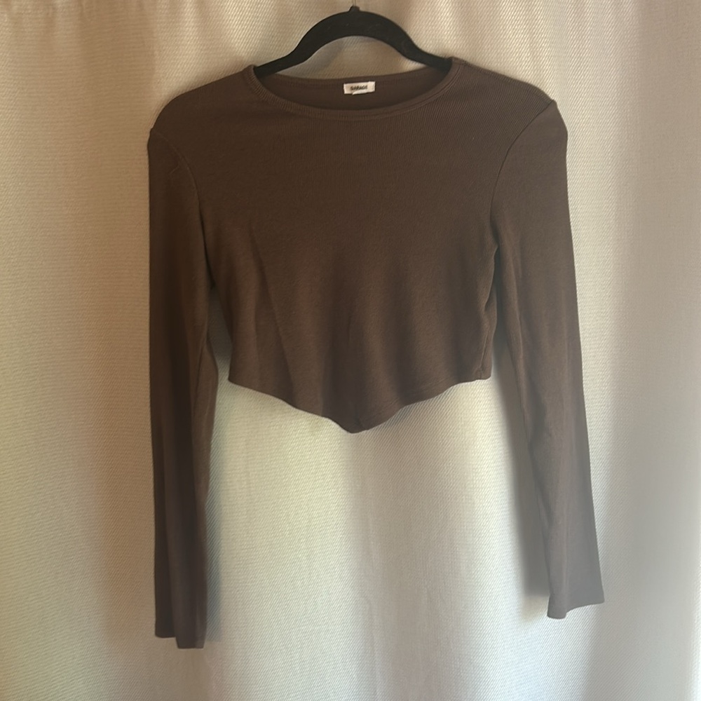 Garage Brown Long Sleeve Crop Top
